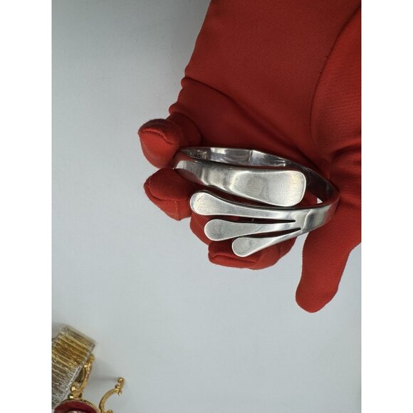 Vintage Bracelet Taxco Mexico Sterling Cuff Modernist Hinged Wide Streaks IN-02 - Picture 10 of 11